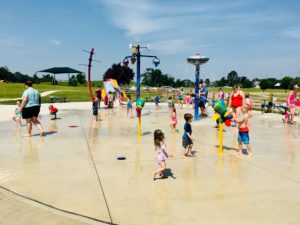 Kids at the splash pad at Fryer Park in Grove City, Ohio.