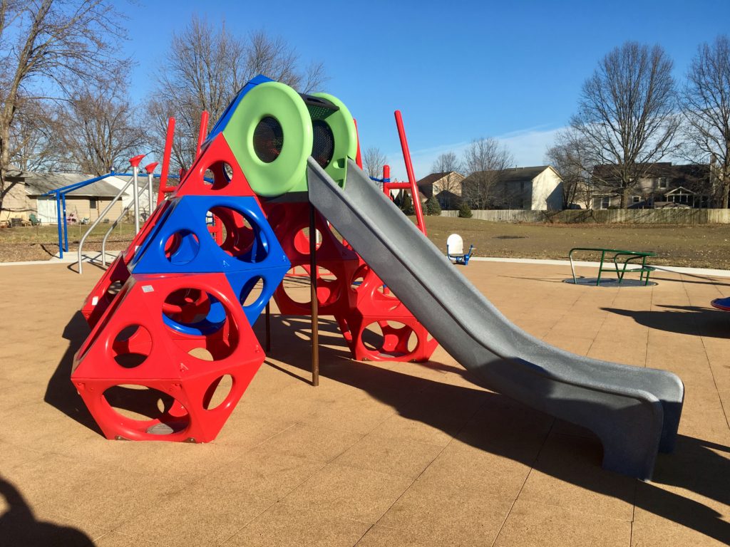 Decagon climbers to a small slide.