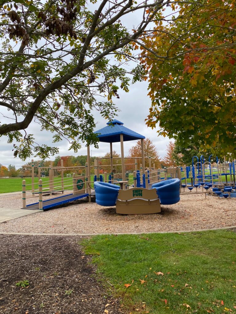 Accessible features including an aero-glider at Every Kid's Playground in Powell, Ohio.