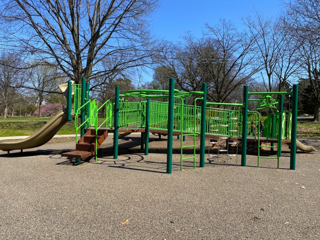 The larger play structure for kids 5 and up at Goodale Park.