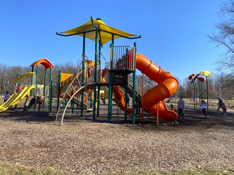 The larger playground structure at Hannah Park in Gahanna, Ohio.