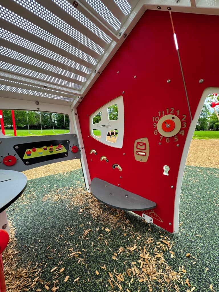 Interactive features inside the play house at McCorkle Park.