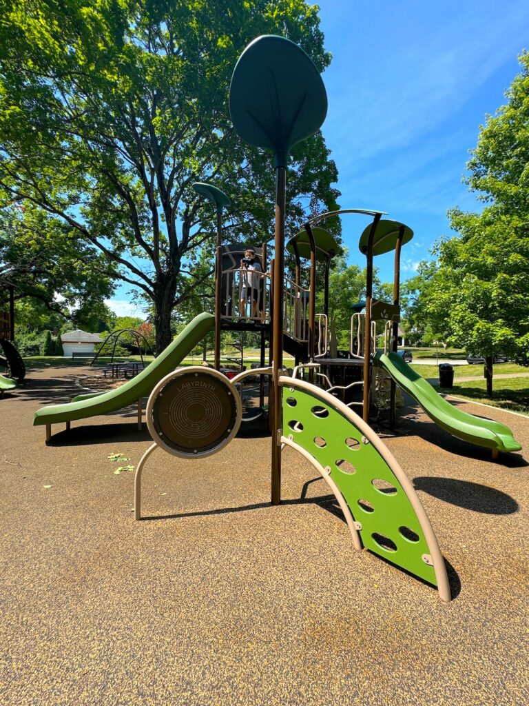 Interactive elements at Oxford Park Playground in Upper Arlington.