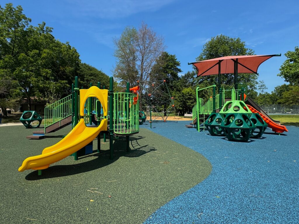 Two main play structures at Thompson Park.